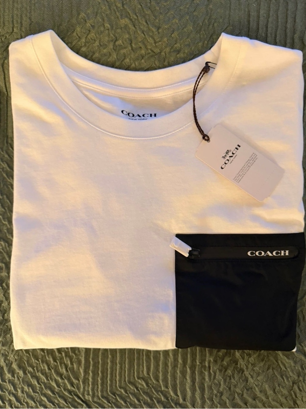 Coach Men’s White Short Sleeve Tee with Black Zip